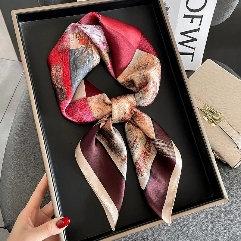 New Korean Fashion Silk Square Scarf Women's Spring And Autumn Elegant Mulberry Silk Oil Painting 70 Scarf Gift Scarf