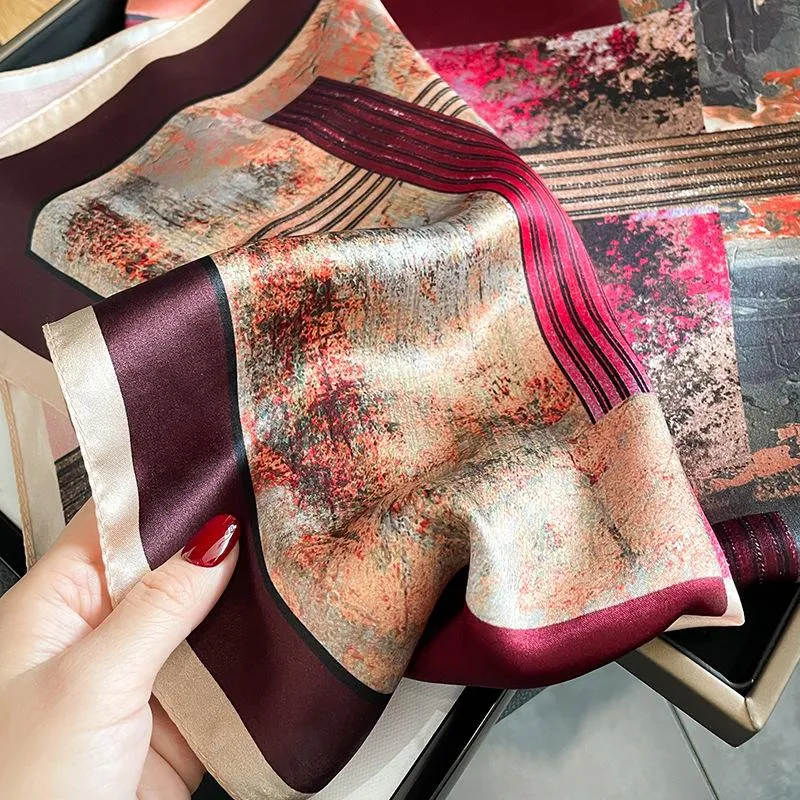 New Korean Fashion Silk Square Scarf Women's Spring And Autumn Elegant Mulberry Silk Oil Painting 70 Scarf Gift Scarf