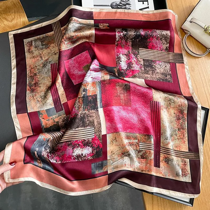New Korean Fashion Silk Square Scarf Women's Spring And Autumn Elegant Mulberry Silk Oil Painting 70 Scarf Gift Scarf