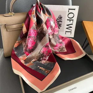 New Korean Fashion Silk Square Scarf Women's Spring And Autumn Elegant Mulberry Silk Oil Painting 70 Scarf Gift Scarf