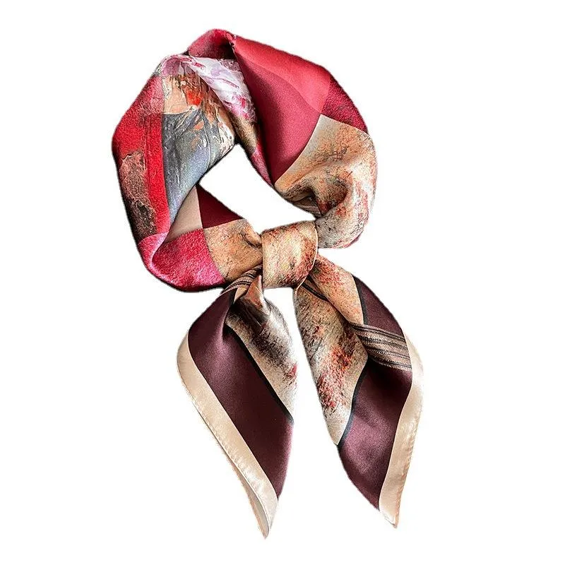 New Korean Fashion Silk Square Scarf Women's Spring And Autumn Elegant Mulberry Silk Oil Painting 70 Scarf Gift Scarf