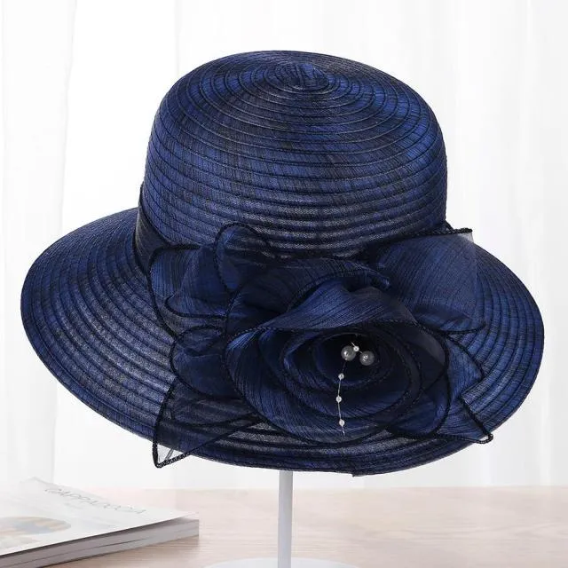 New Pearls Sun-shading Hat Female Summer lace Flowers Sun Hat Anti-uv Beach Hat Folding Wide Church hat
