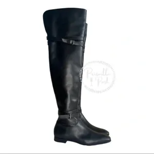 NWB Christian Louboutin Black Leather Thigh High Over the Knee Black Boots 37