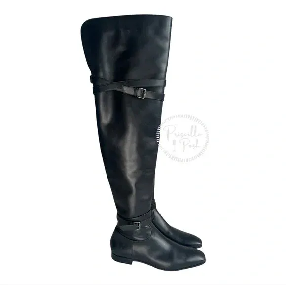 NWB Christian Louboutin Black Leather Thigh High Over the Knee Black Boots 37