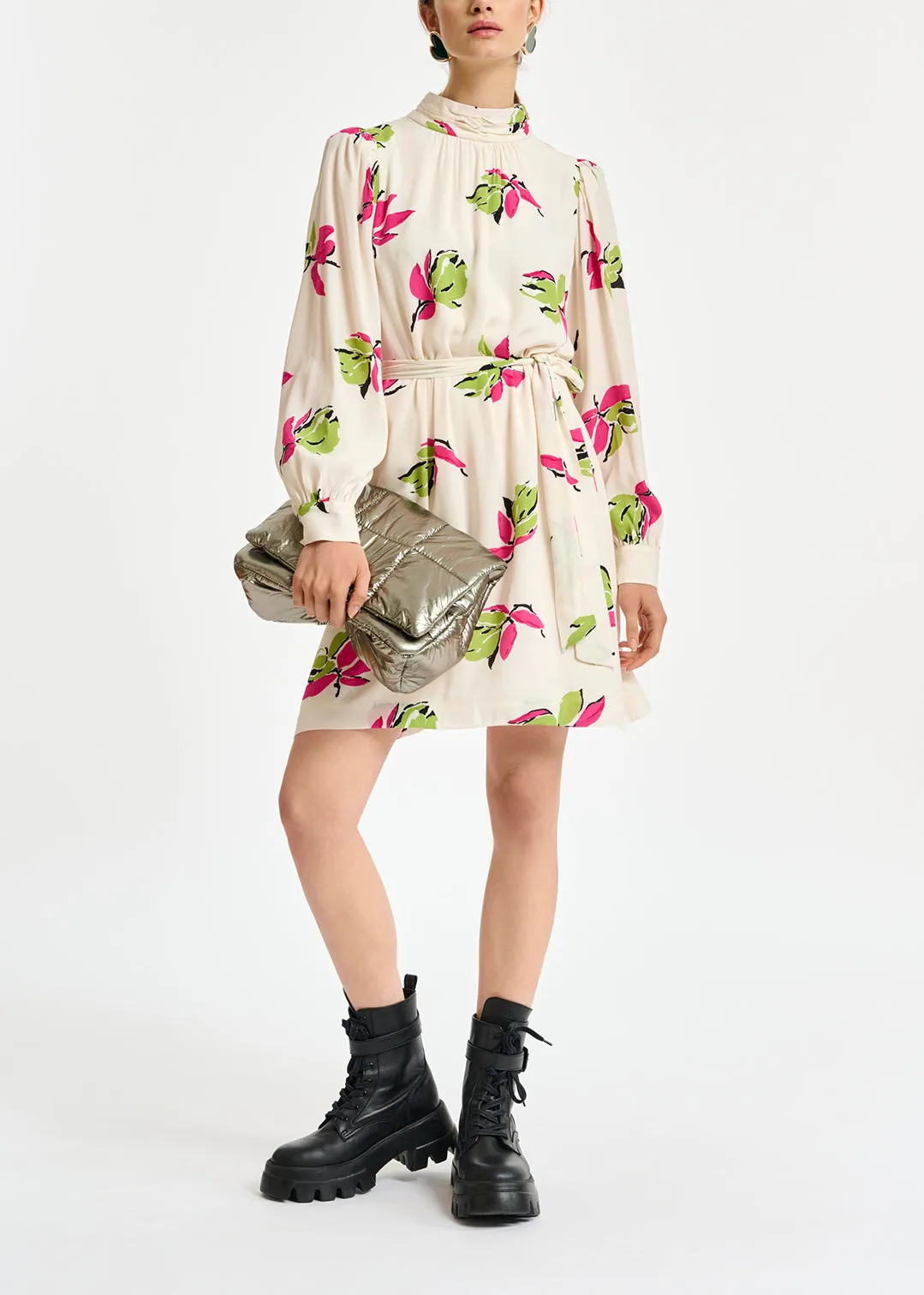 Off-white floral-printed mini dress