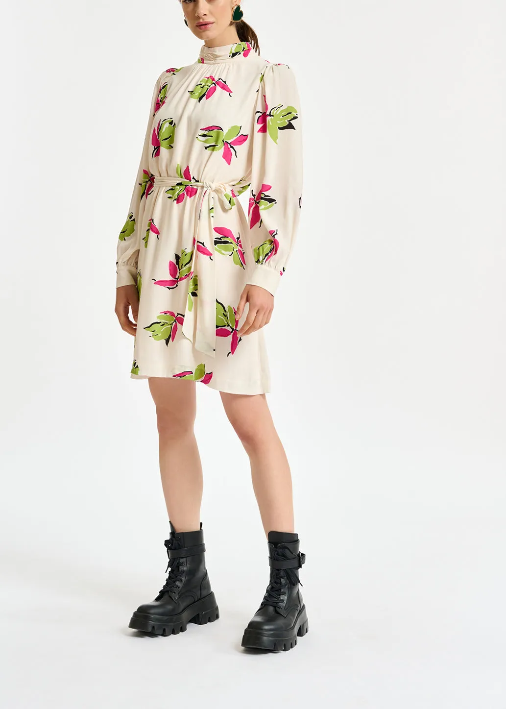 Off-white floral-printed mini dress