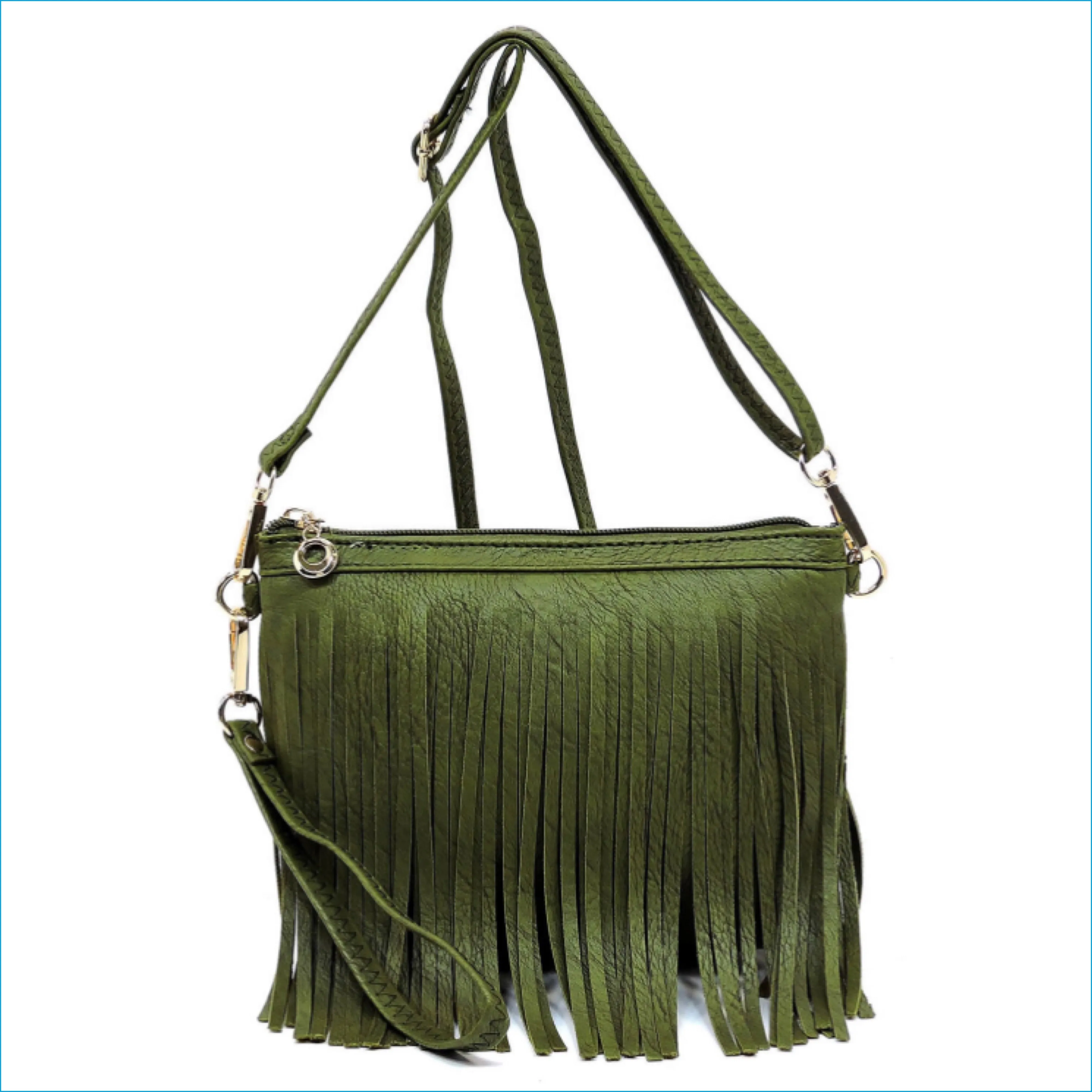 Olive Fringe Crossbody/Wristlet/Clutch