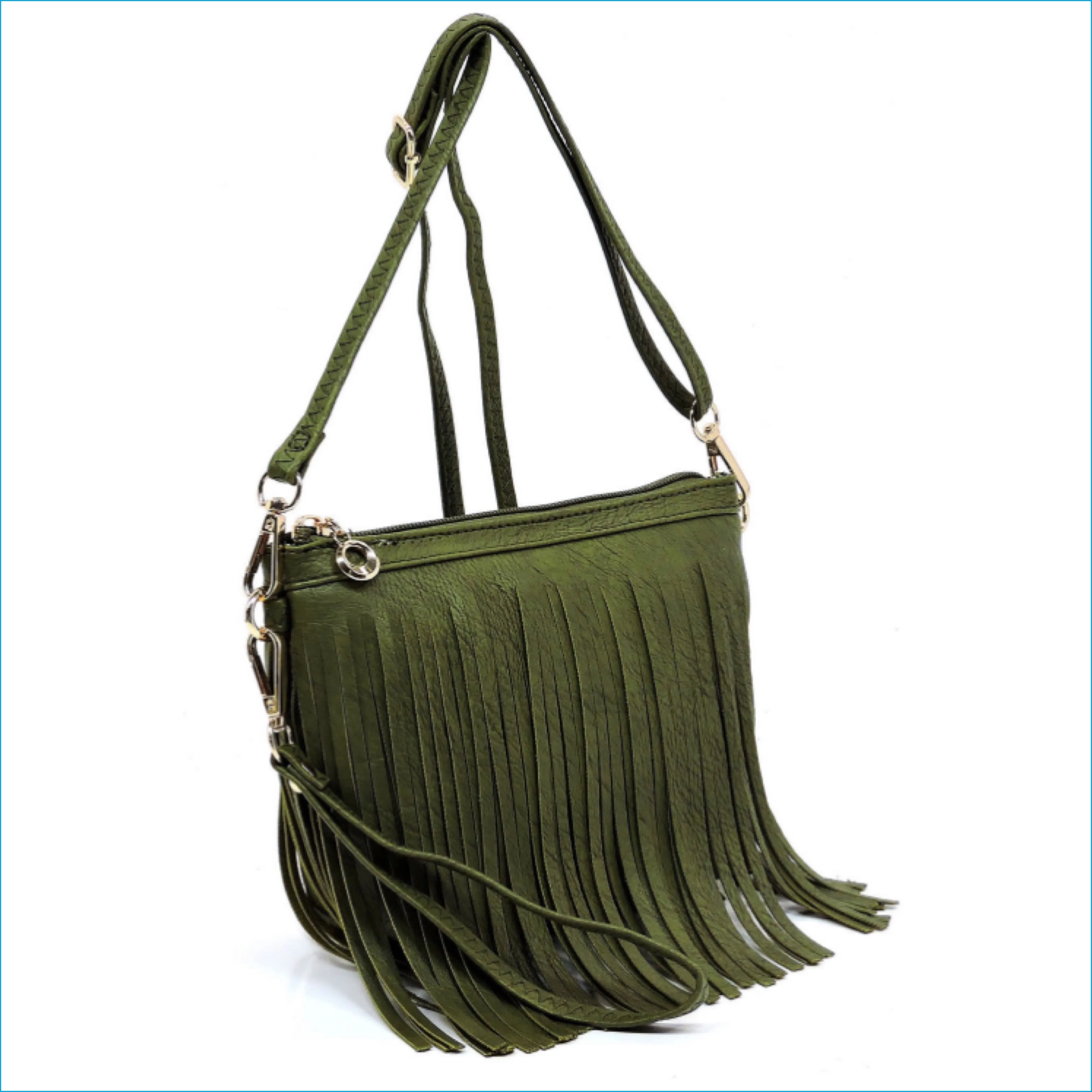 Olive Fringe Crossbody/Wristlet/Clutch