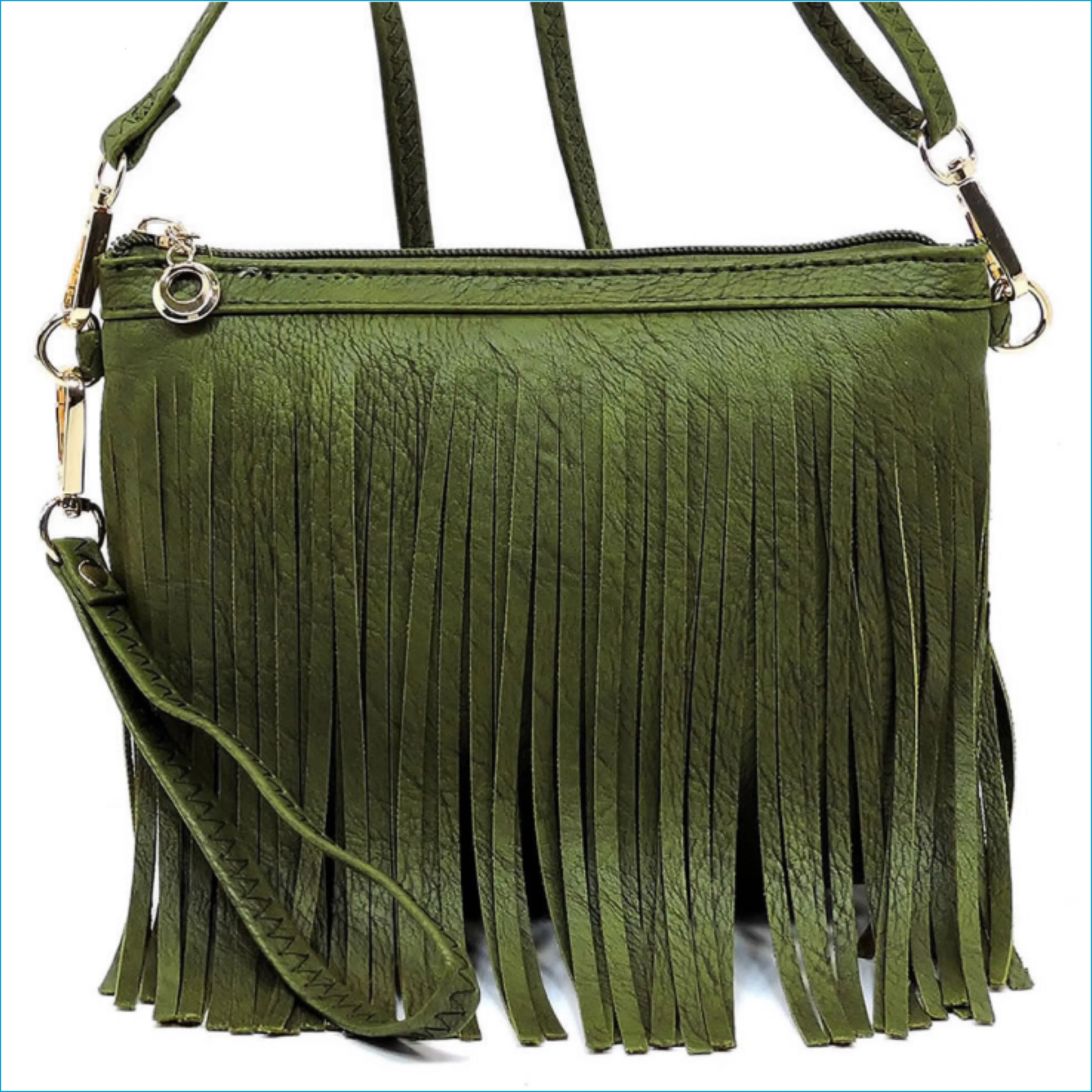 Olive Fringe Crossbody/Wristlet/Clutch
