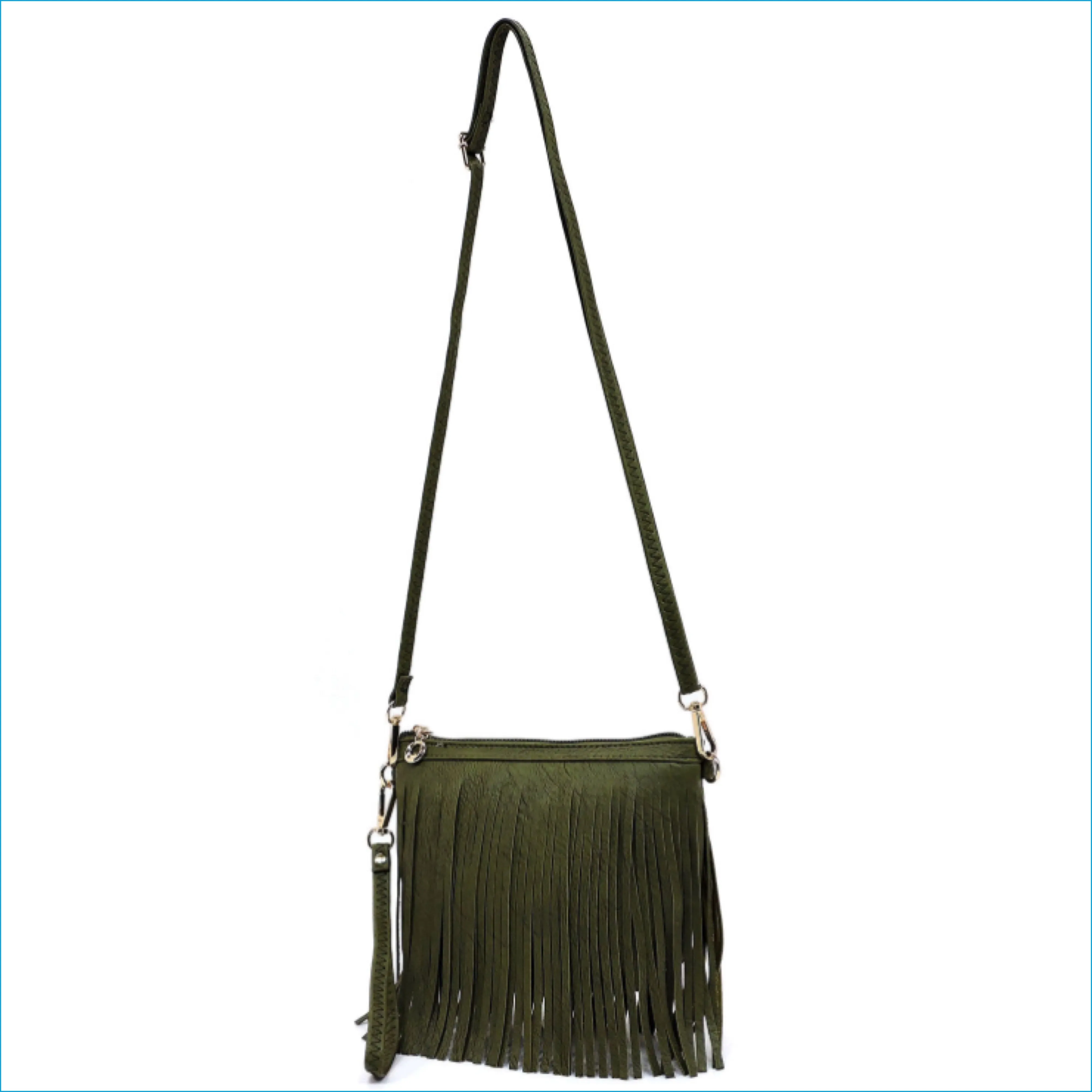 Olive Fringe Crossbody/Wristlet/Clutch