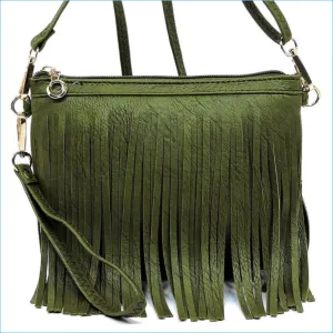 Olive Fringe Crossbody/Wristlet/Clutch
