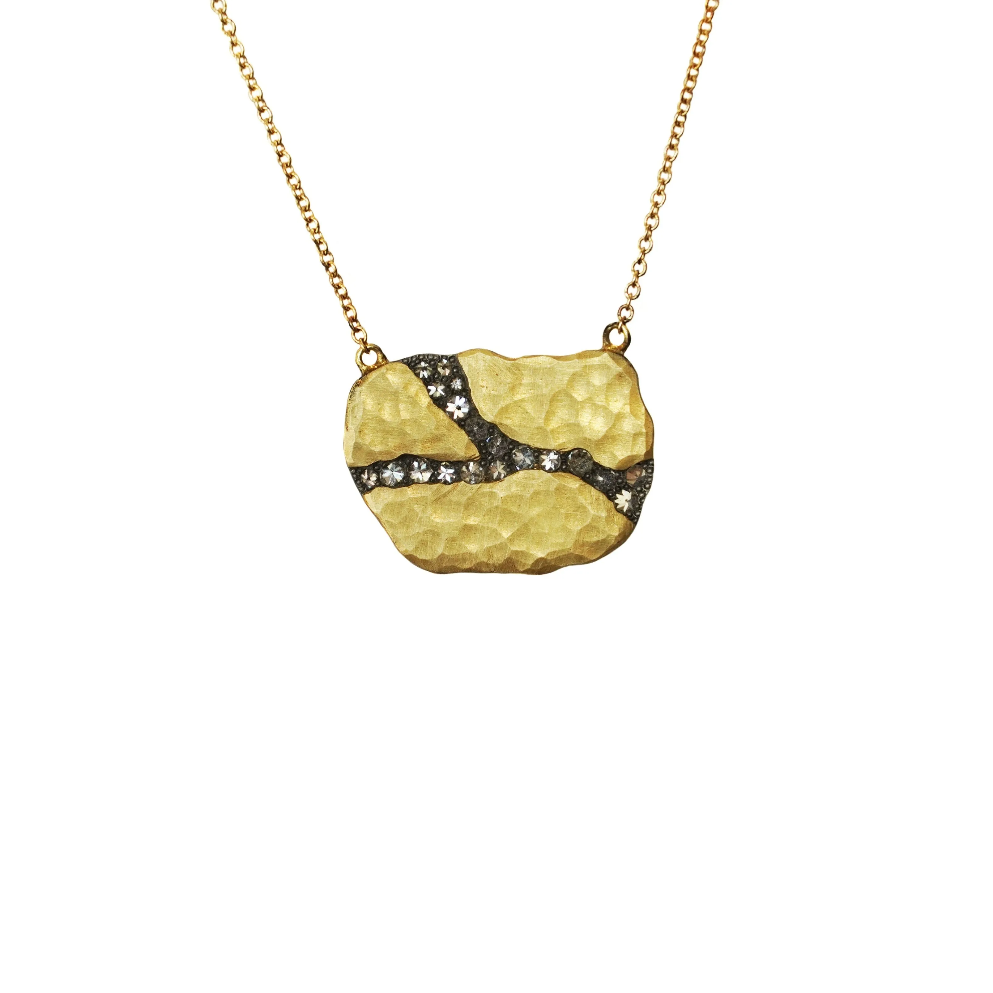 Organic Gold Pendant w/ Inverted Diamonds