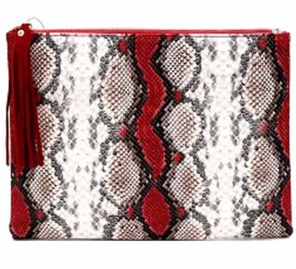 Oversized Red Snake Print Clutch