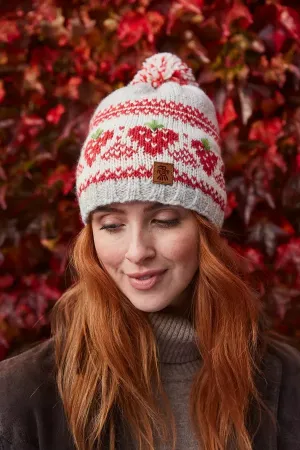 Pachamama Womens Strawberry Bobble Beanie - oatmeal