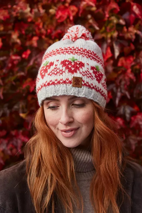 Pachamama Womens Strawberry Bobble Beanie - oatmeal