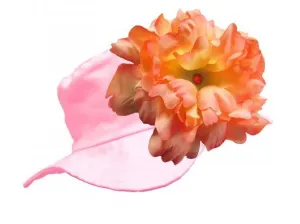 Pale Pink Sun Hat with Orange Large Peony