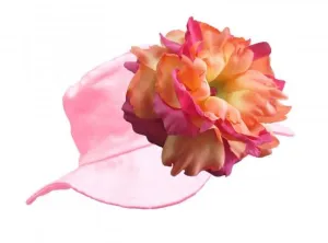 Pale Pink Sun Hat with Orange Raspberry Large Peony