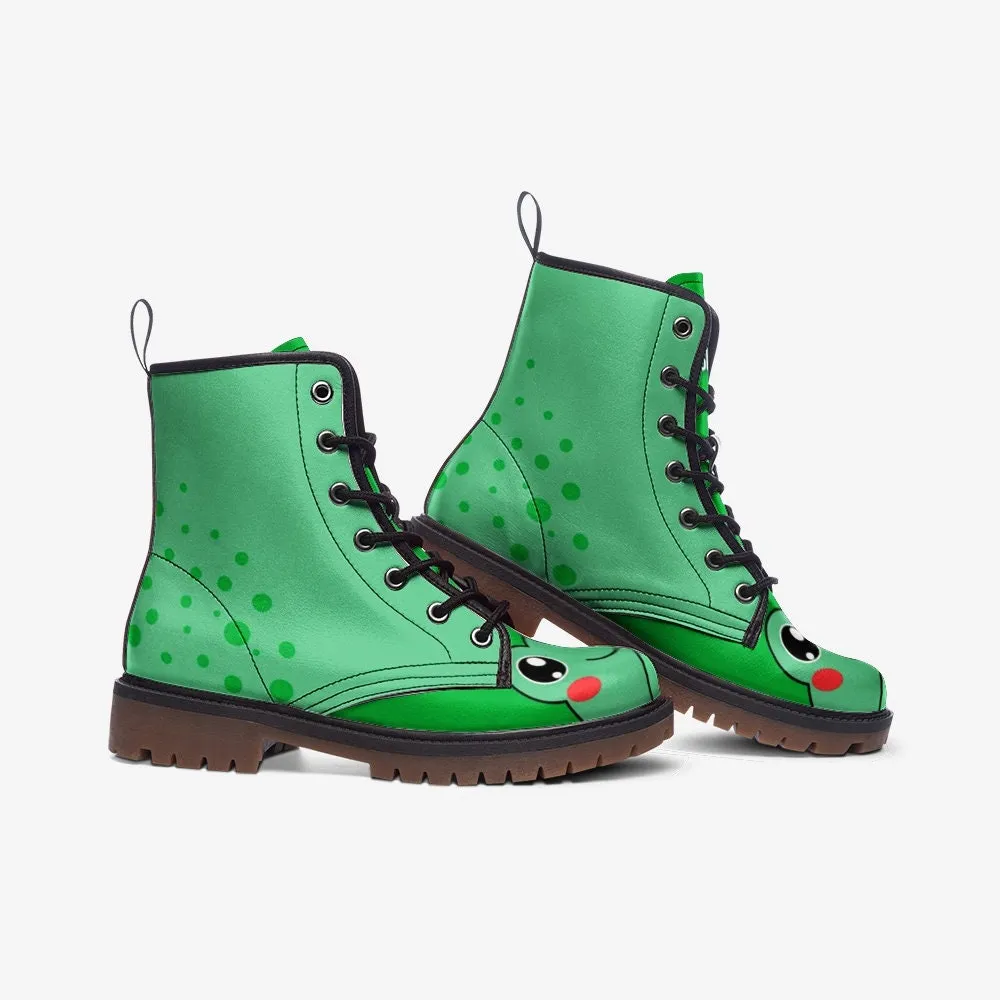 Pastel Green Frog Vegan Leather Unisex Boots