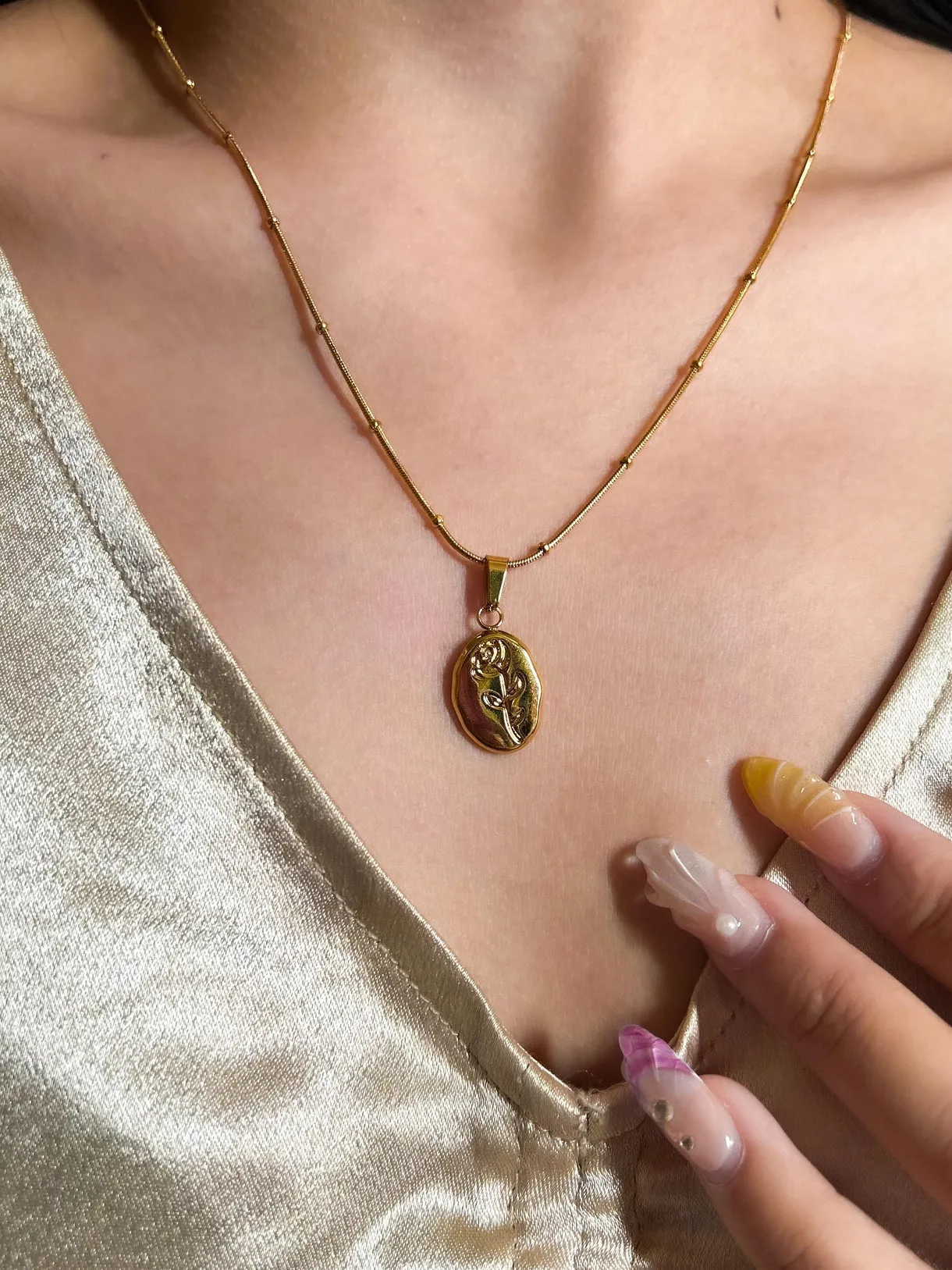 Patch Rose Chain Necklace Gold Plated, Waterproof and Anti-Tarnish