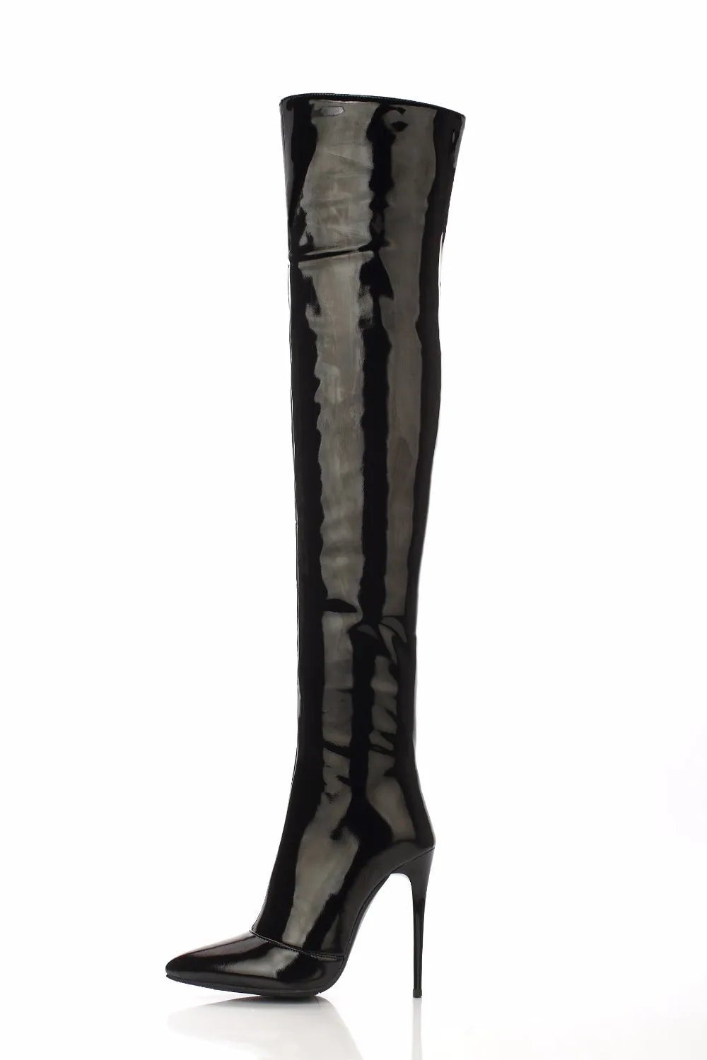 Patent Leather Over the Knee Boots - Red or Black