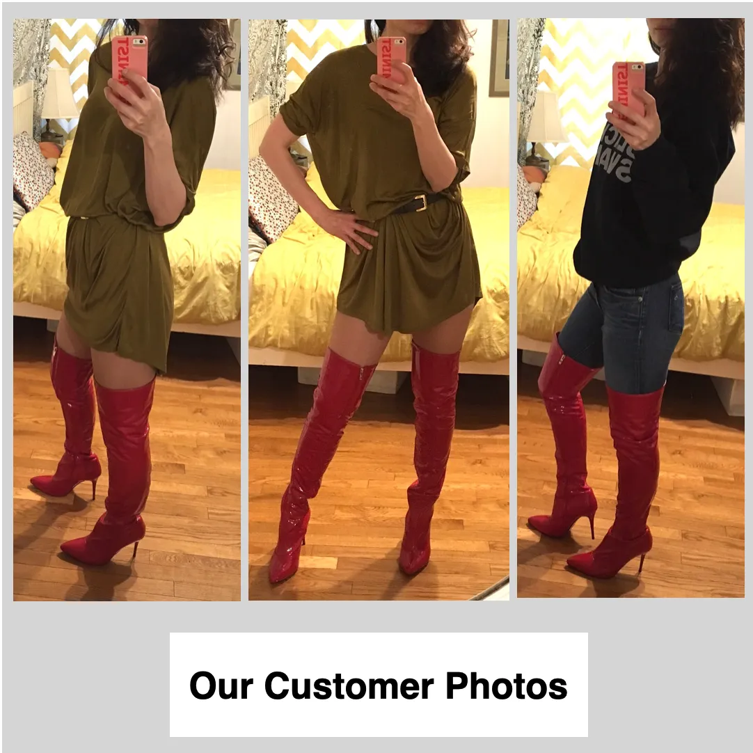Patent Leather Over the Knee Boots - Red or Black