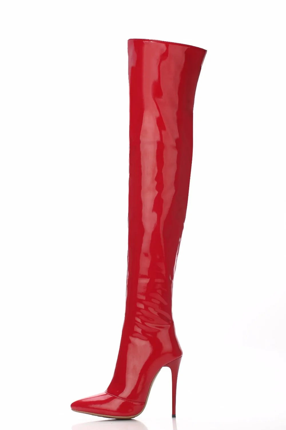 Patent Leather Over the Knee Boots - Red or Black
