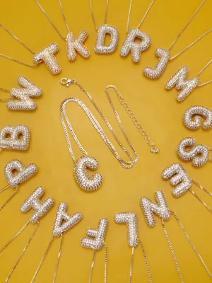 Pave Bubble Initial Necklaces: Gold