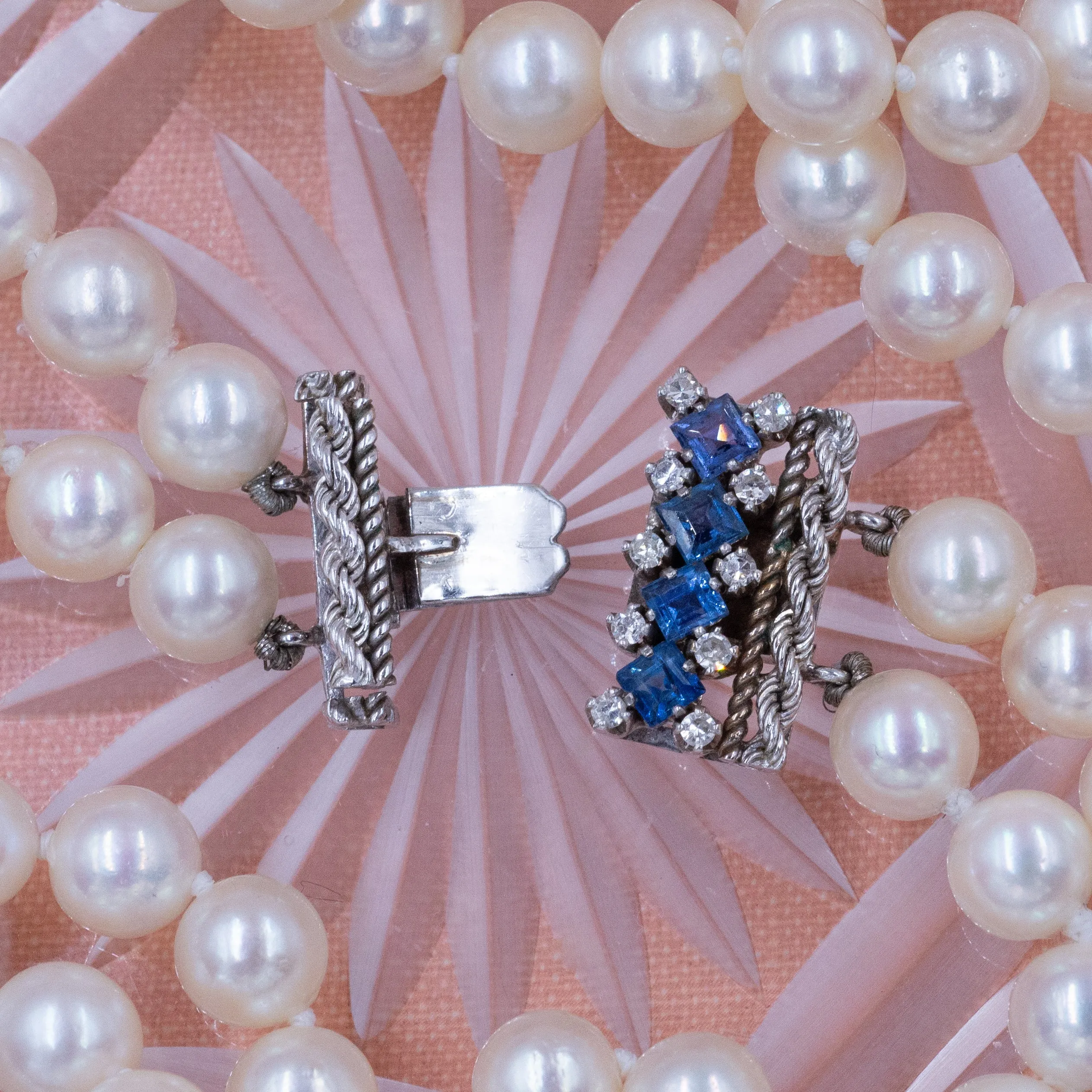 Pearl Double Strand Necklace with Sapphire Clasp c1950