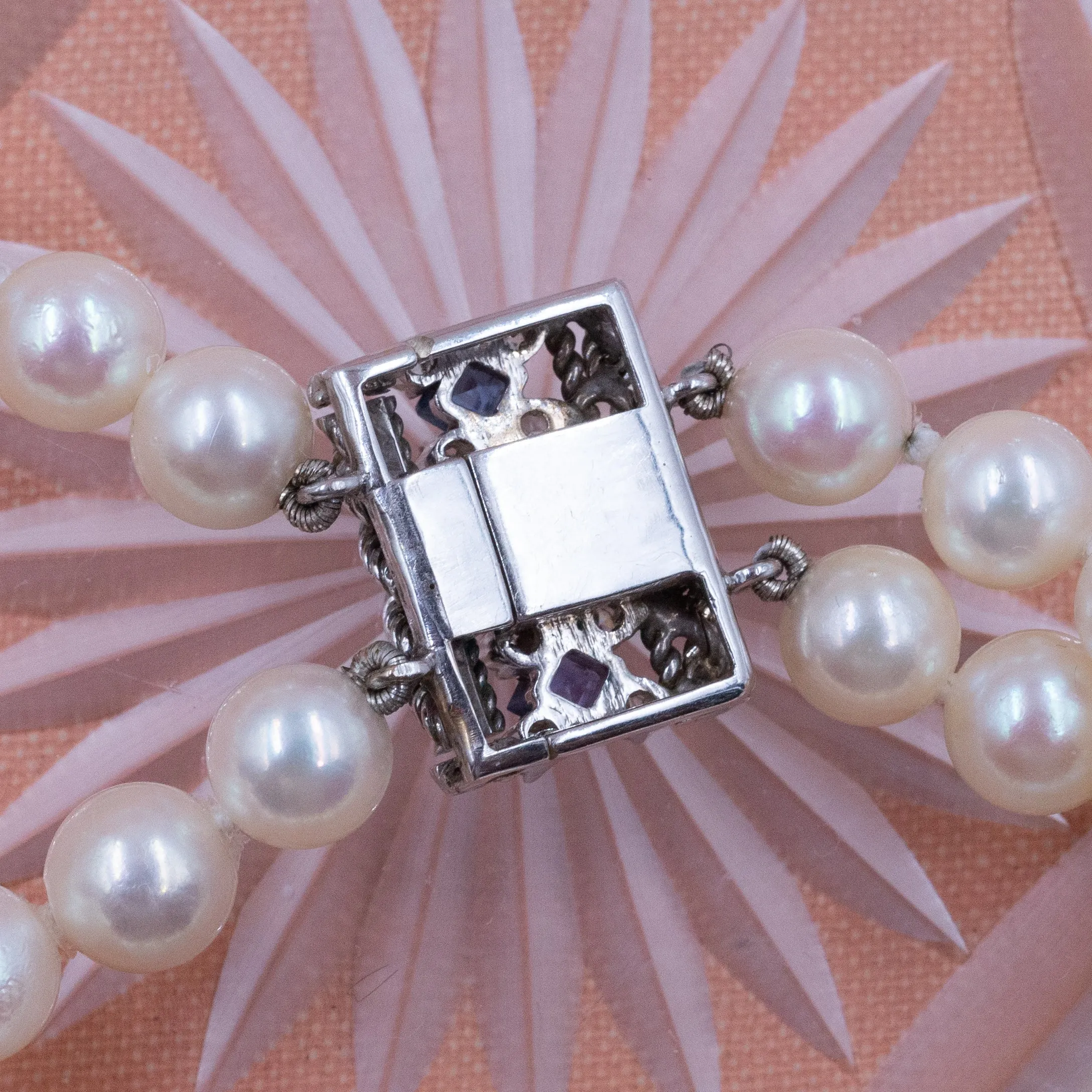 Pearl Double Strand Necklace with Sapphire Clasp c1950