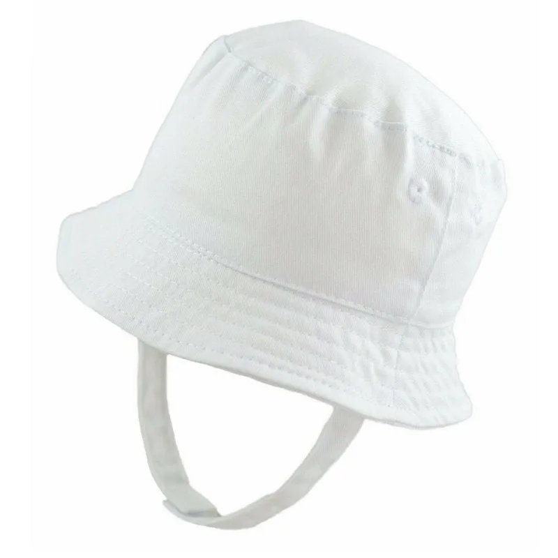 Personalised Baby White Cotton Bucket Hat With Chin Strap