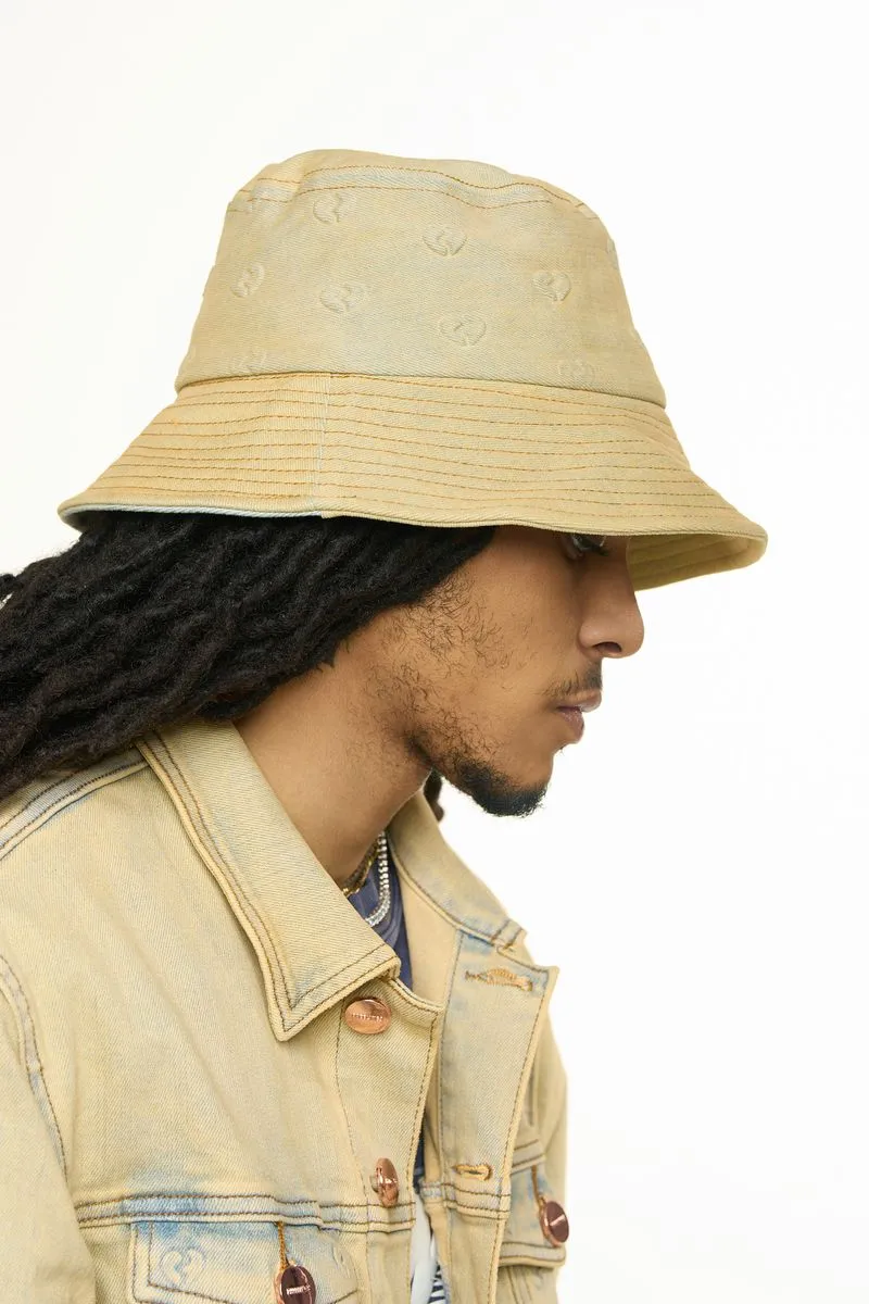 PHEELINGS MENDING HEARTS EMBOSSED BUCKET HAT (SAND/LIGHT BLUE)