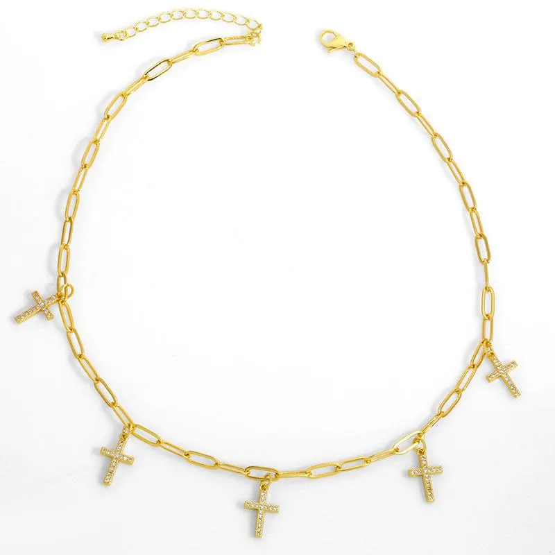 Pin paper clip with Rhinestone cross Necklaces JDC-NE-AS263