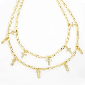 Pin paper clip with Rhinestone cross Necklaces JDC-NE-AS263