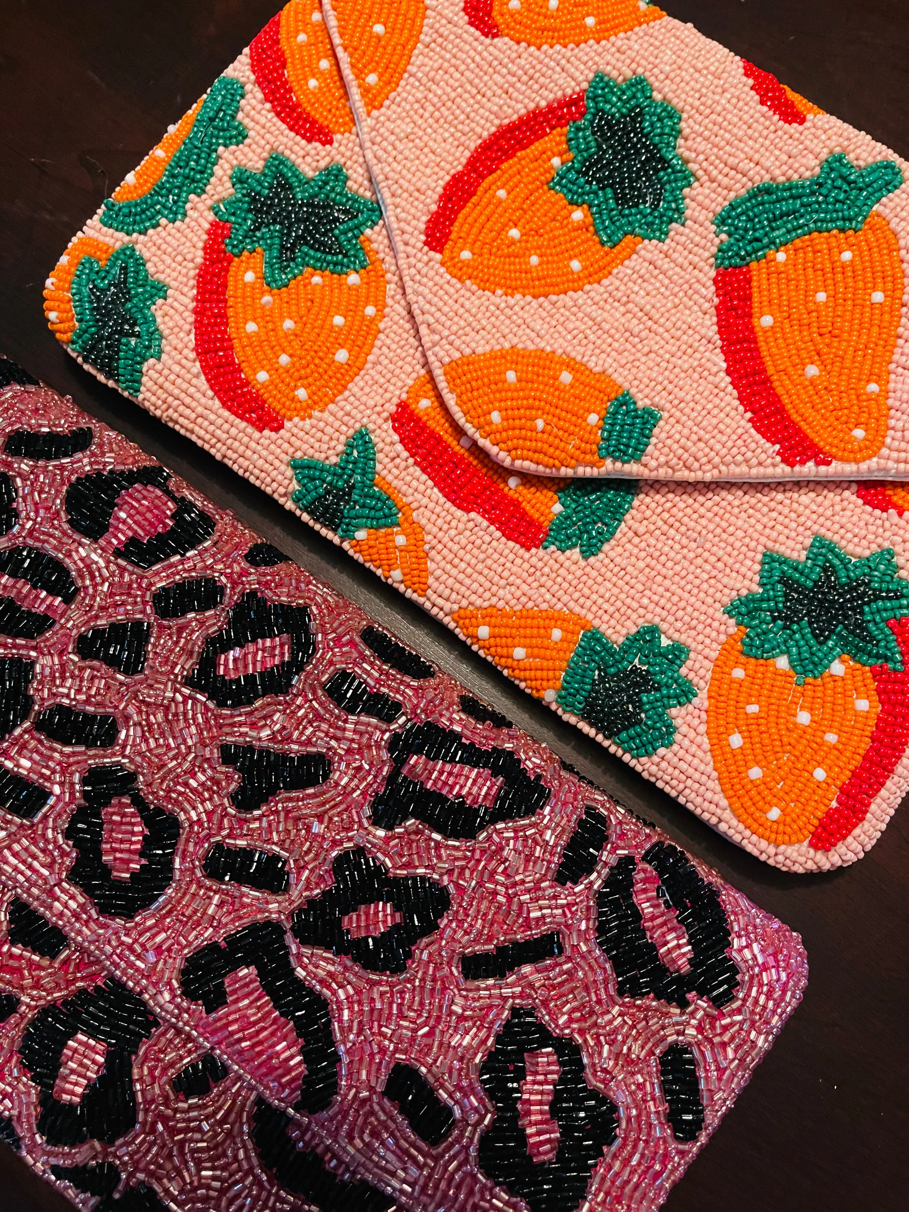 Pink Leopard Print Beaded Clutch