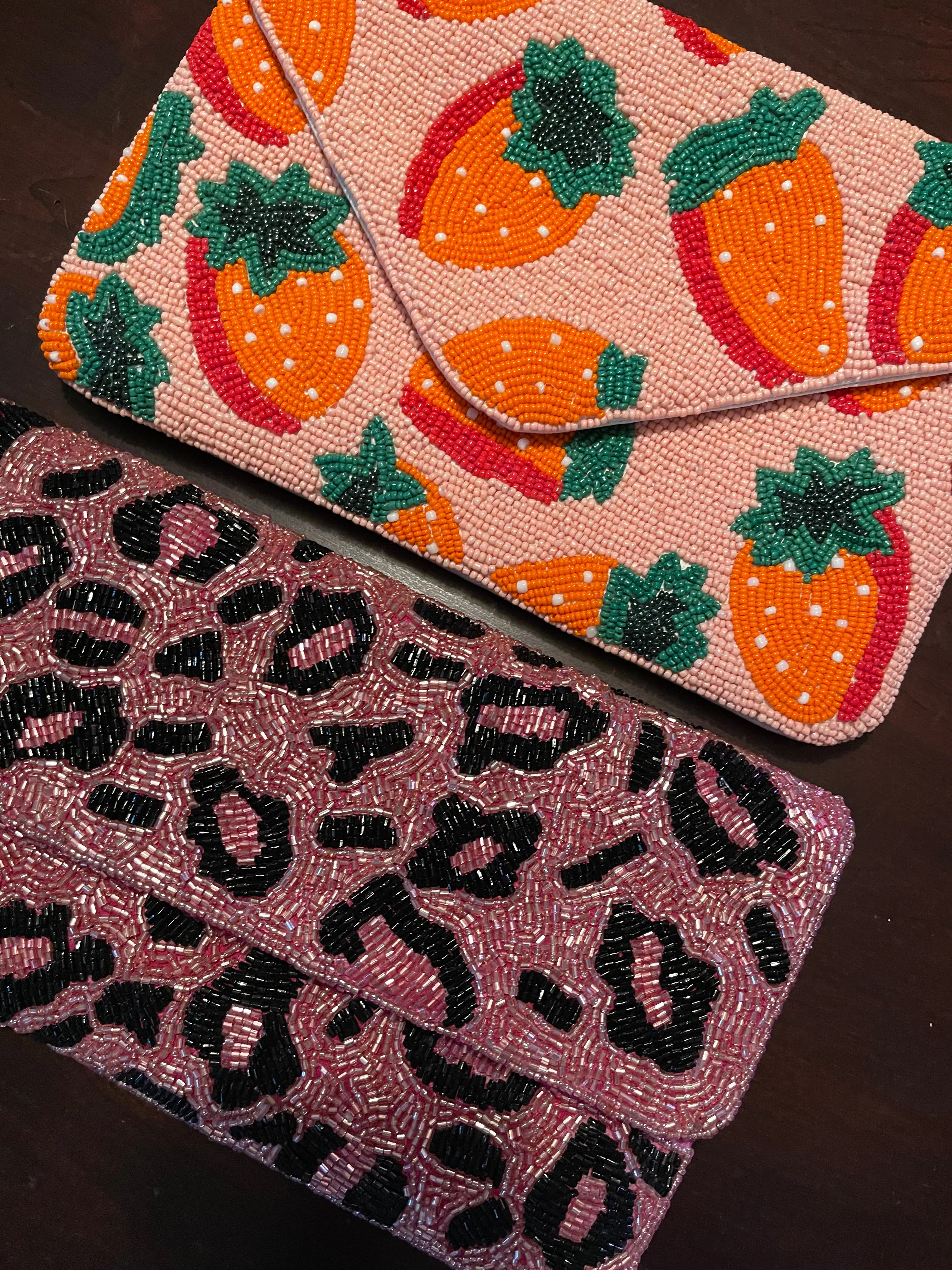 Pink Leopard Print Beaded Clutch