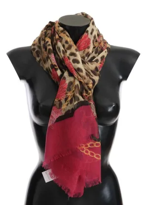 Pink Leopard Silk Cashmere Scarf