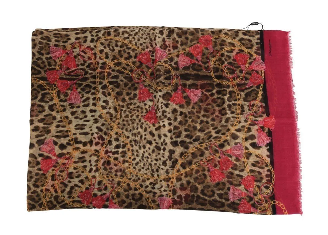 Pink Leopard Silk Cashmere Scarf