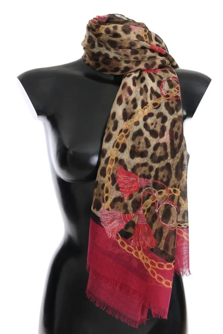 Pink Leopard Silk Cashmere Scarf
