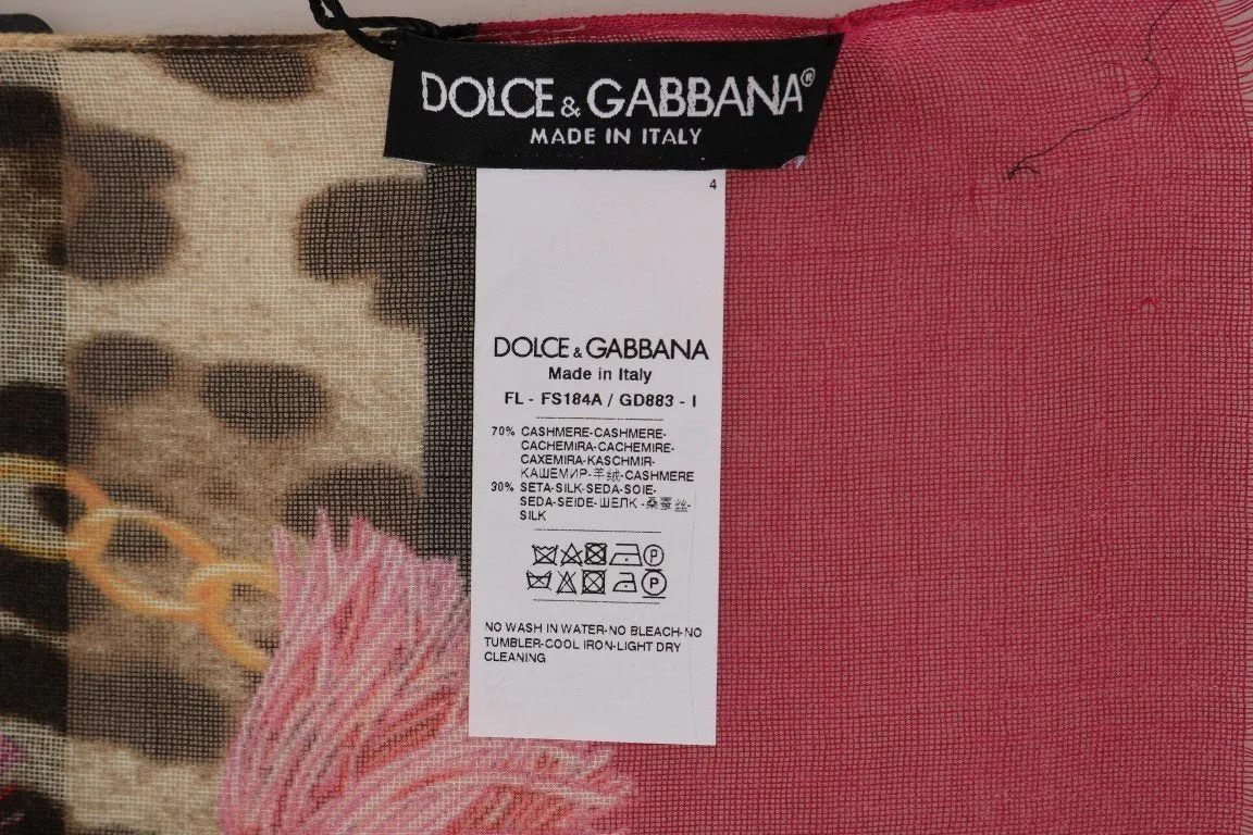 Pink Leopard Silk Cashmere Scarf