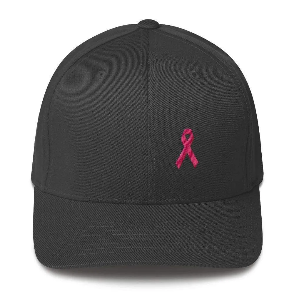 Pink Ribbon Fitted Flexfit Hat - Breast Cancer Awareness Hat