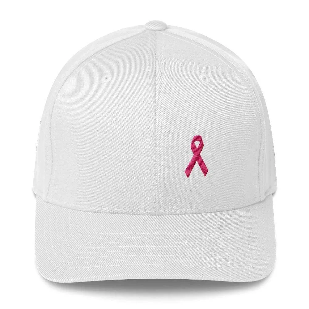 Pink Ribbon Fitted Flexfit Hat - Breast Cancer Awareness Hat