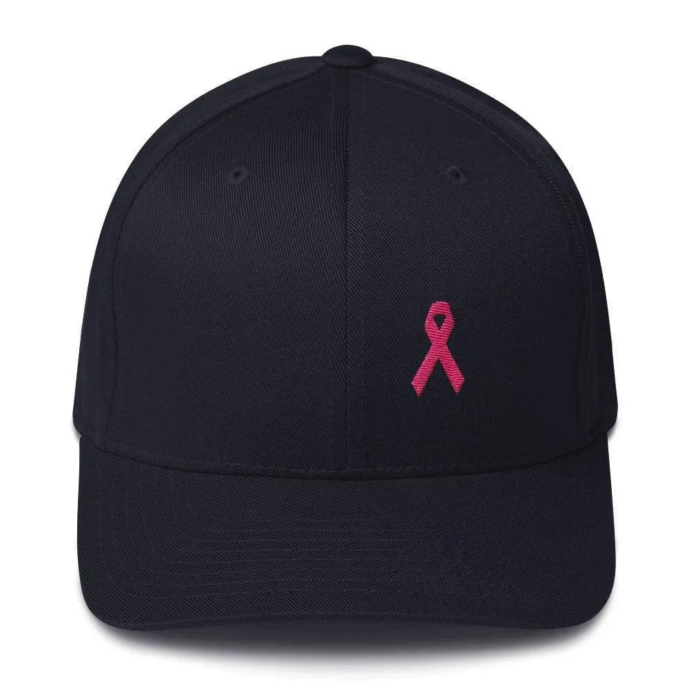 Pink Ribbon Fitted Flexfit Hat - Breast Cancer Awareness Hat