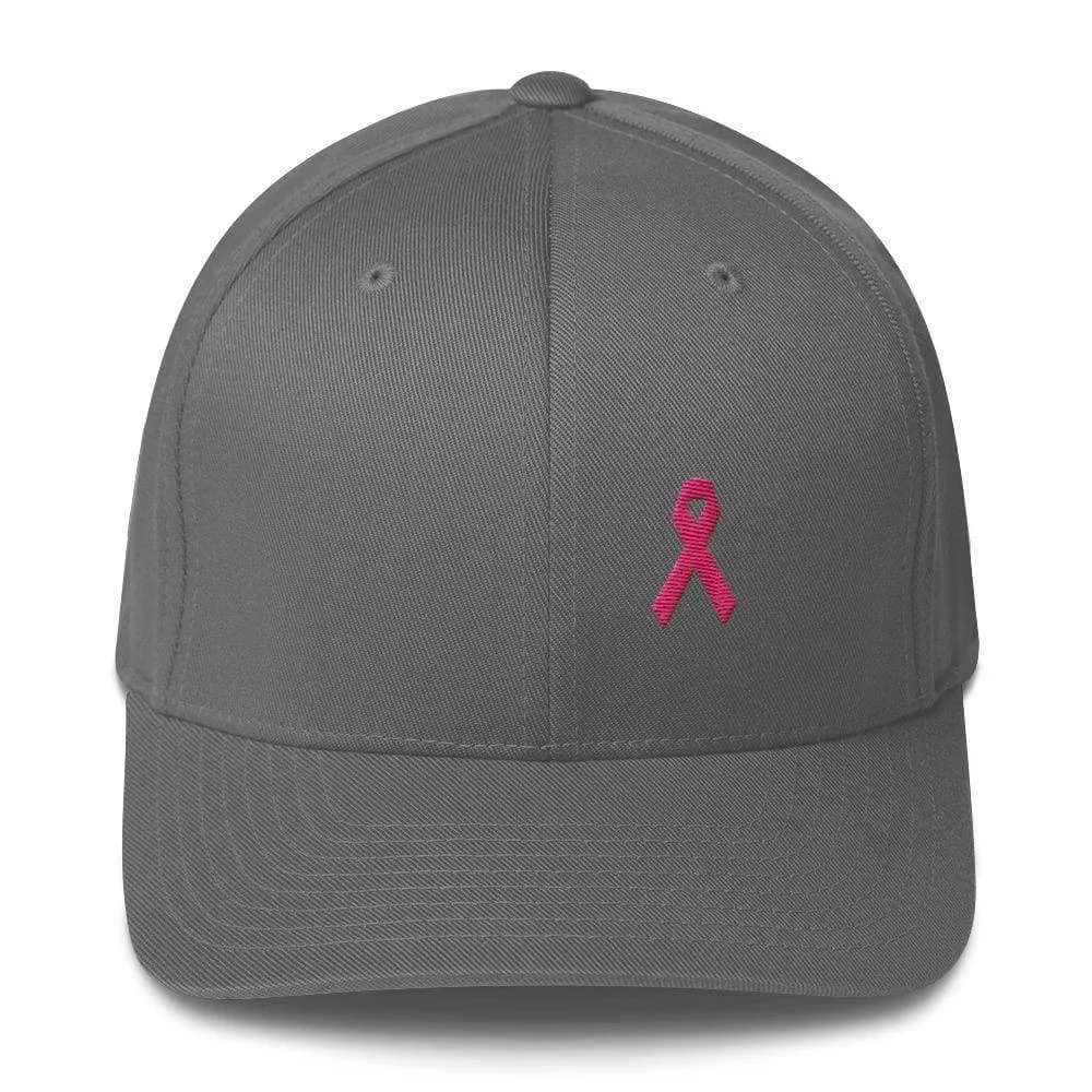 Pink Ribbon Fitted Flexfit Hat - Breast Cancer Awareness Hat