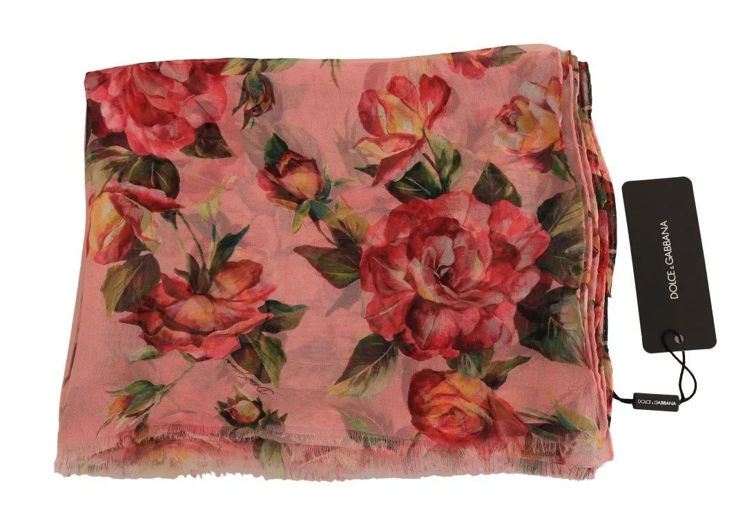 Pink Roses Silk Floral Print Scarf