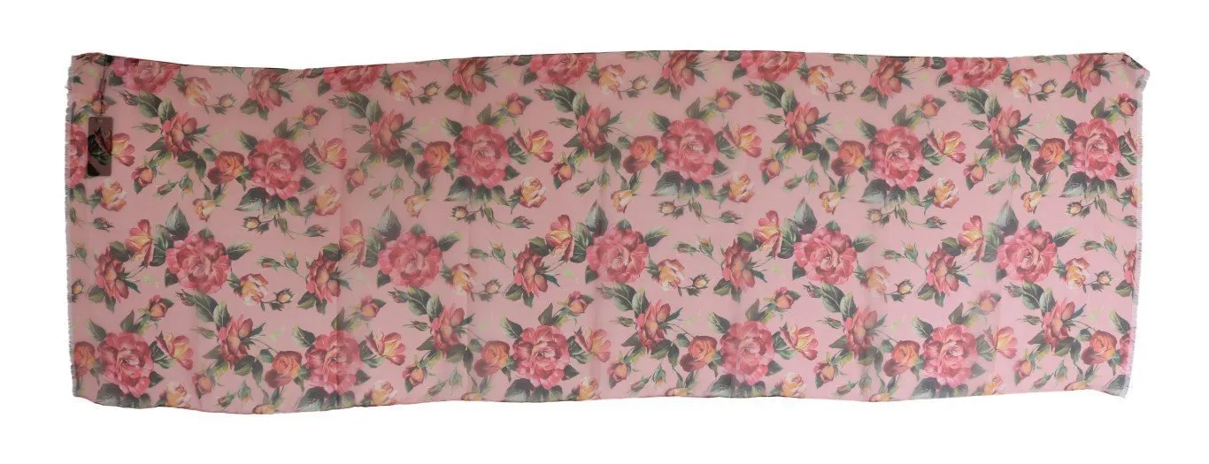 Pink Roses Silk Floral Print Scarf