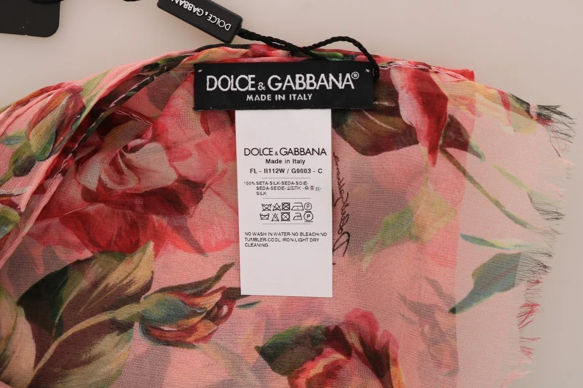 Pink Roses Silk Floral Print Scarf