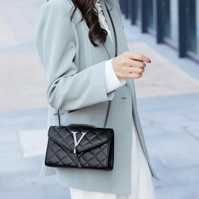 Plaid Tassel Quilt Leather Shoulder Bag