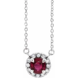 Platinum 3 mm Lab-Grown Ruby & .03 CTW Natural Diamond 16" Necklace
