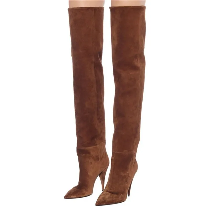 Pleated Knee Boots Women Slip On Thin High Heels Shoe