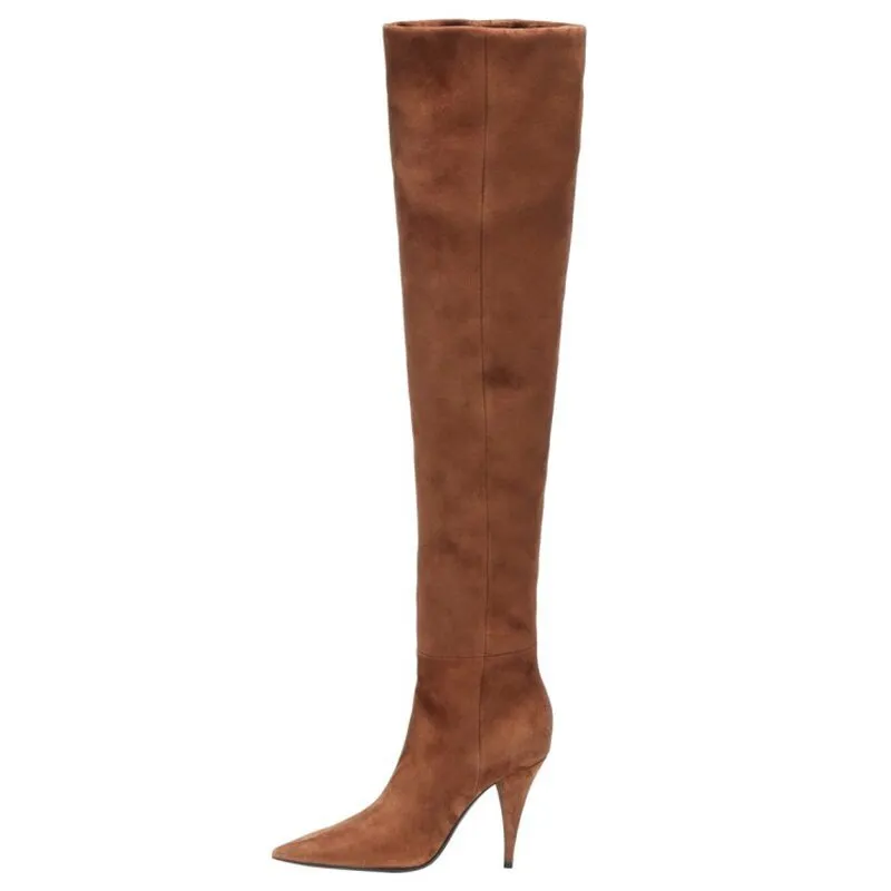 Pleated Knee Boots Women Slip On Thin High Heels Shoe